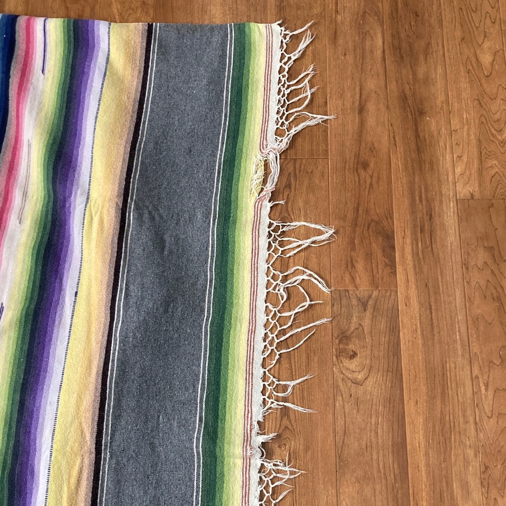 Vintage Serape Saltillo blanket Colorful textile Fringed Southwestern wool - Picture 6 of 13